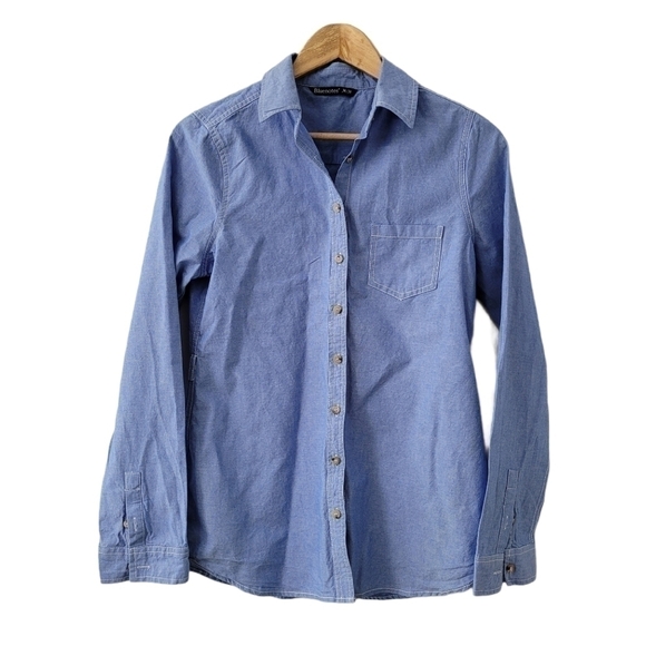 𝅺BUTTON Down Cotton Blue Denim Jean Shirt Size M - Picture 1 of 9